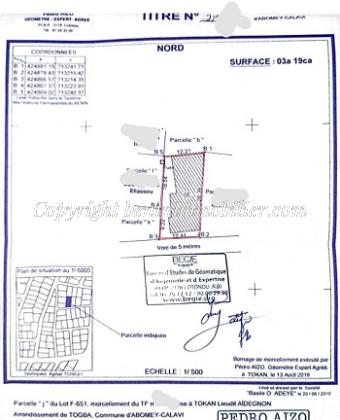 OPPORTUNITÉ FONCIÈRE À AIDEGNON TOKAN 
